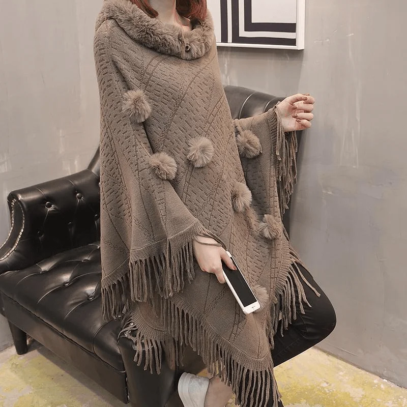 Loose Outer Wear Fur Collar Bat Shirt with Hand-Woven TasselsLogo Shirts