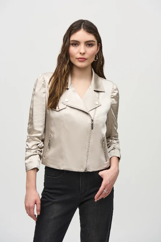 Cropped JacketsJoseph Ribkoff - 244903 Satin Moto Jacket