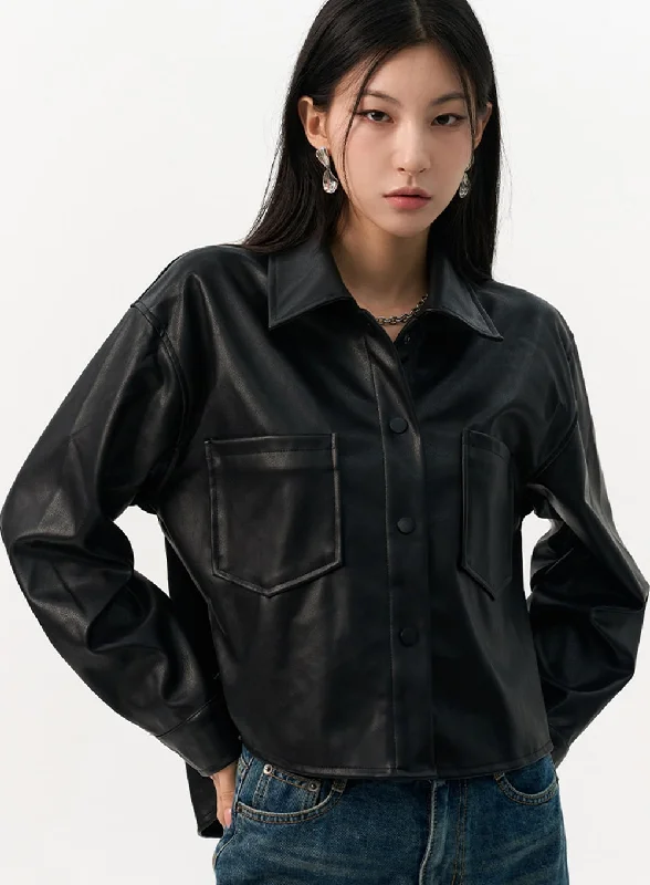 Metallic JacketsNoir Radiance Faux Leather Jacket IO320