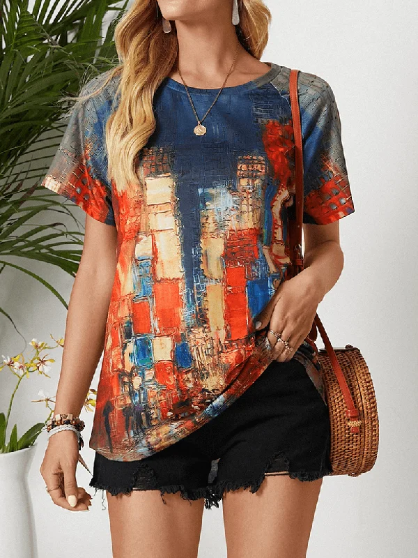 Graffiti Style Floral Print Casual Holiday ShirtsRuffled Shirts