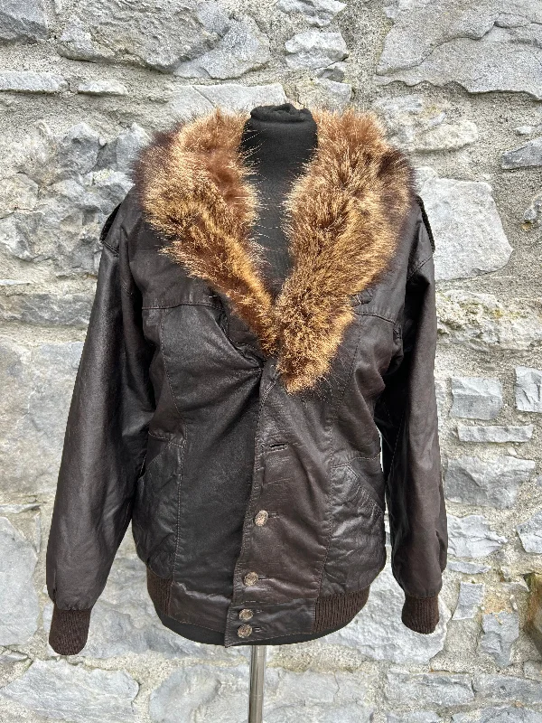 Zippered Jackets80s leather jacket with fur collar uk 8-10