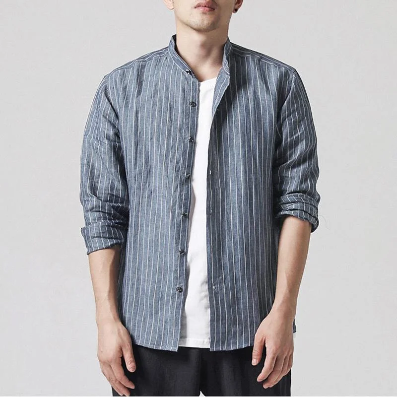 INCERUN Mens Vertical Striped Printing Spring Autumn ShirtsMetallic Shirts