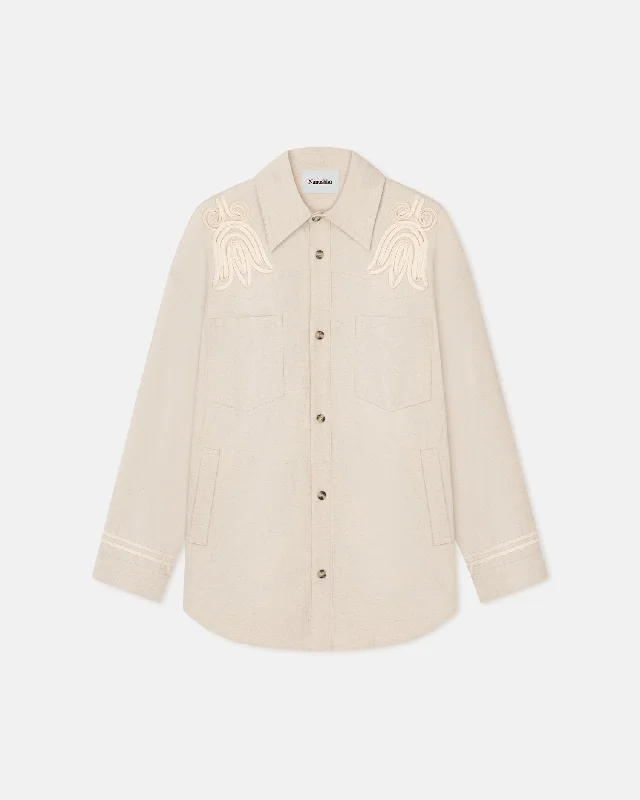 Ruffled JacketsMarlas - Embroidered Washed Canvas Jacket - Natural