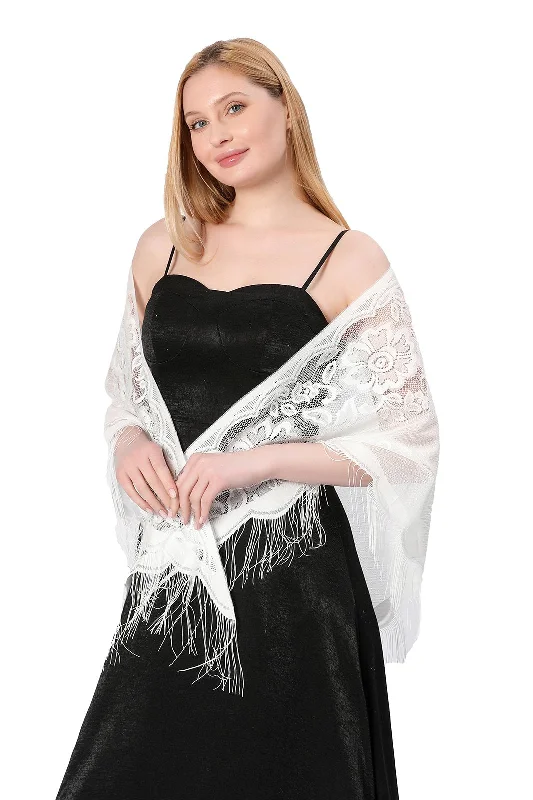 Polyester JacketsLace Shawl with Tassels CJ0104