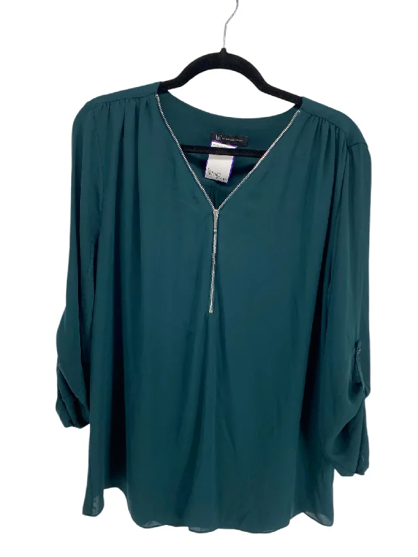 INC Misses Size XL Green LS BlouseCropped Shirts