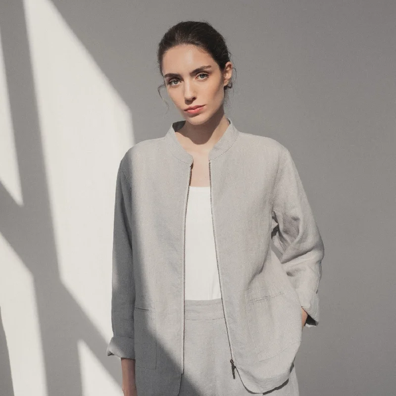 Leather-Paneled JacketsWind Grey Linen Cherry Tree Jacket