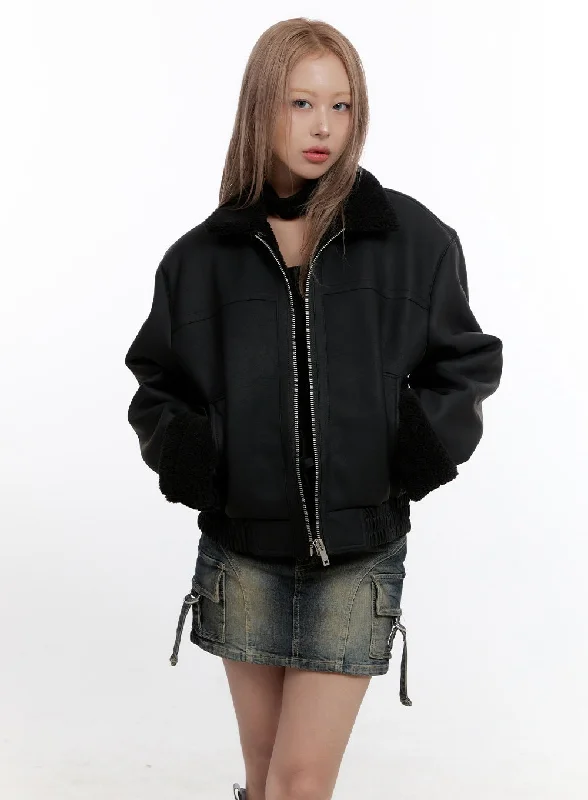 Cotton JacketsCozyChic Zip-Up Faux Fur Jacket CN425