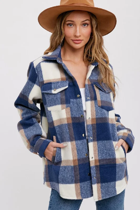 Cashmere JacketsNavy Plaid Fleece Shirt Jacket