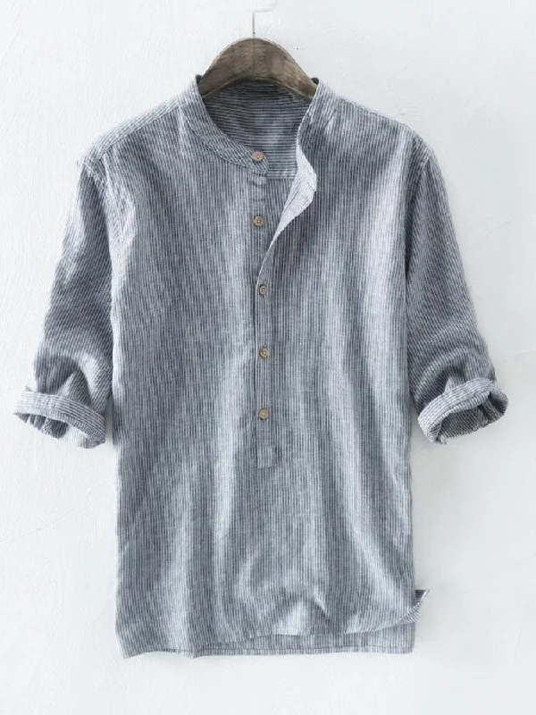 Breathable 100% Cotton Henley Shirts for Men with Half Sleeves and Stylish StripesAsymmetrical Shirts