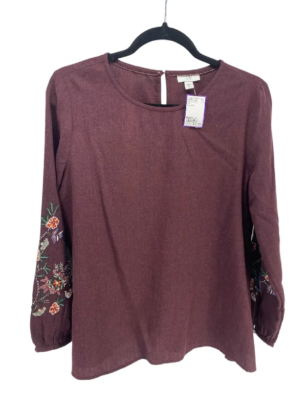 J Jill Misses Size Medium Burgundy LS BlouseLinen Shirts