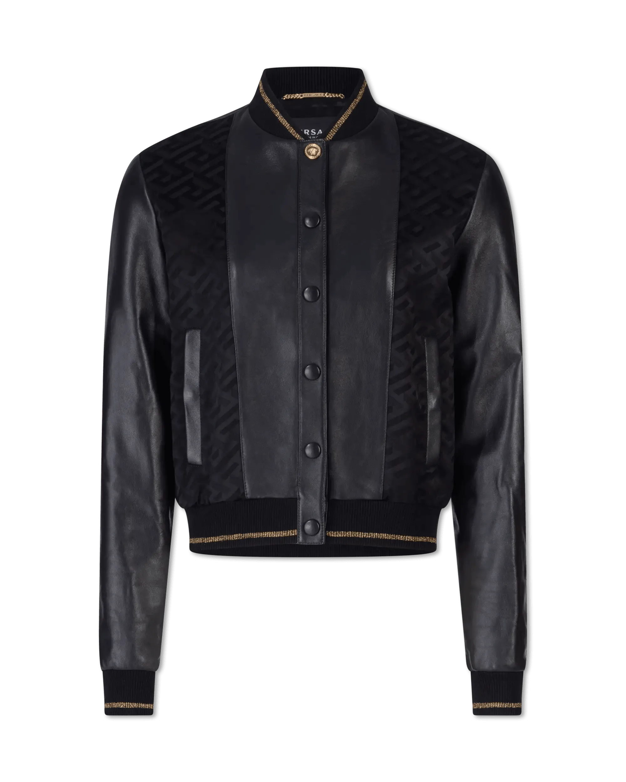 Varsity JacketsJacquard Monogram Leather Bomber Jacket