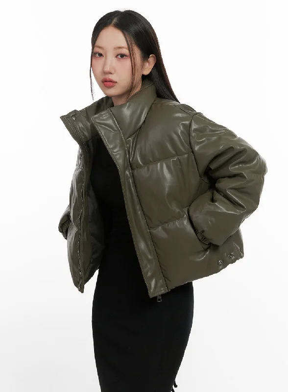 Reflective JacketsUrban Edge Faux Leather Puffer Jacket CN419