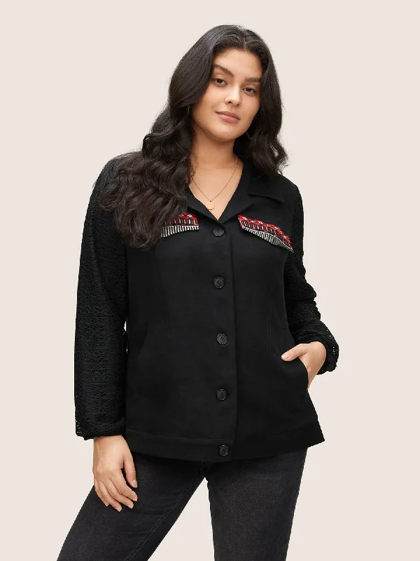 Leather JacketsPatchwork Embroidered Flap Detail Jacket