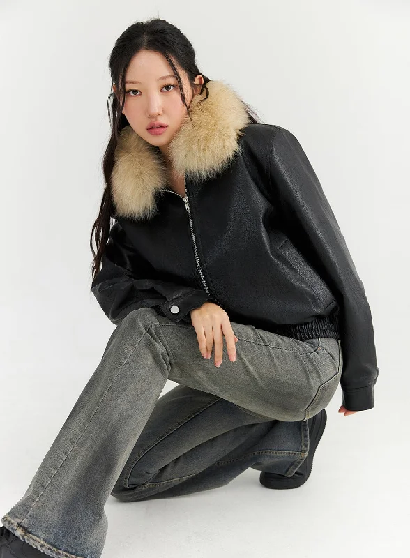 Cultural JacketsFaux Leather Jacket with Fur Collar CN303