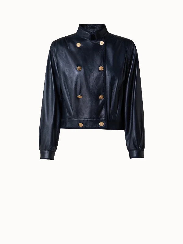 Ribbed Cuff JacketsLambskin Double-Breasted Leather Jacket