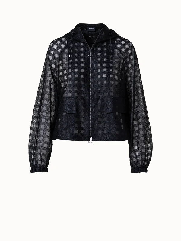 Studded JacketsSquare Embroidery on Tulle Blouson Jacket