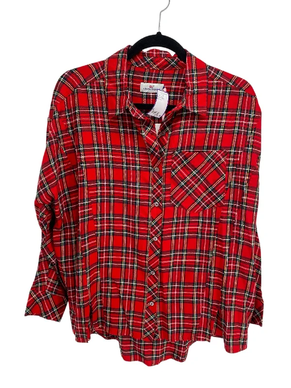 Vineyard Vines Misses Size 4 Red Plaid LS BlouseBeaded Shirts