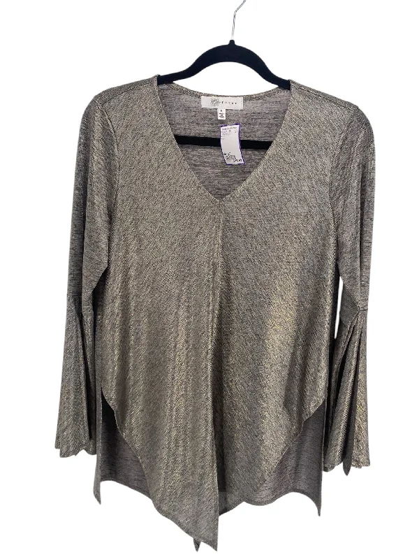 Fever Misses Size Small Silver LS BlouseLayered Shirts