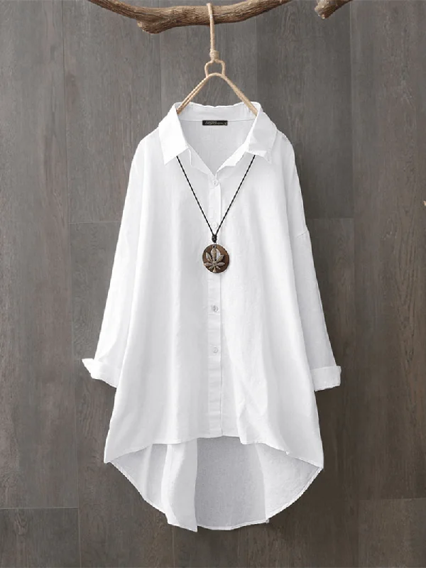 100% Cotton Casual Loose Lapel Solid Shirts for WomenGym Shirts