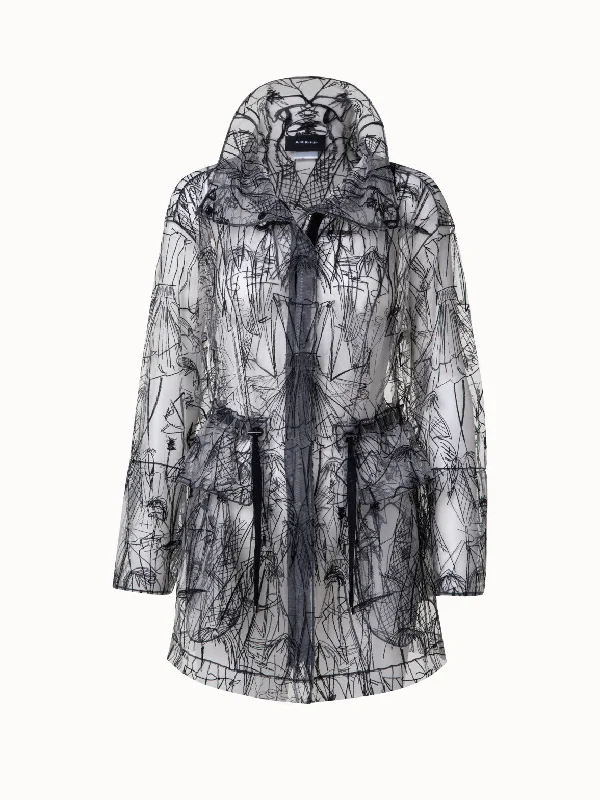 Beaded JacketsTechno Tulle Parka with Croquis Embroidery