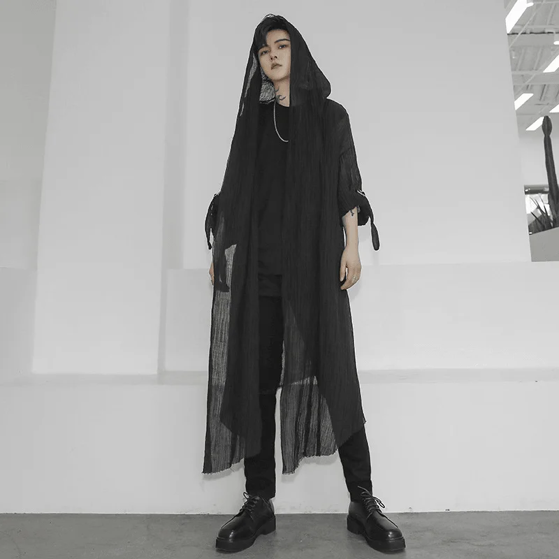 Long Hooded Crumpled Linen Shirt for Men and WomenPunk Shirts