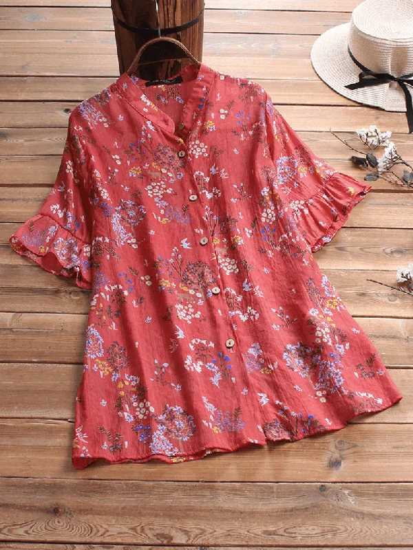 Floral Print Vintage BlouseTravel Shirts