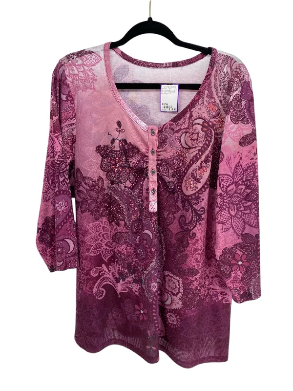 It's SO You Boutique Women Size 22/24 Magenta Print CD LS BlouseSheer Shirts