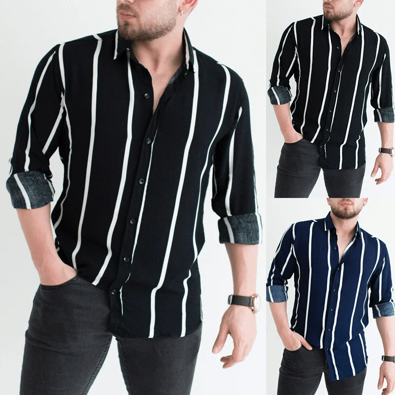 Men'S Printed Striped Lapel Business Casual ShirtStreetwear Shirts