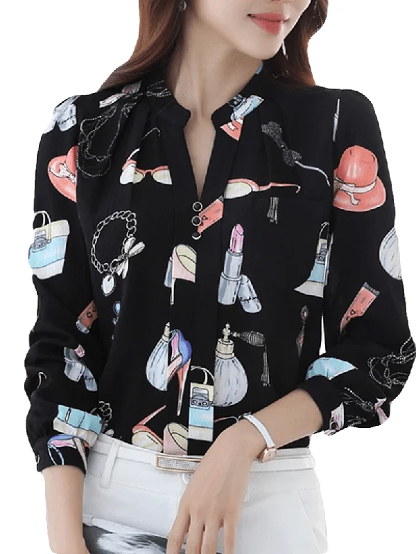 Cartoon Printed Stand Collar ShirtsSilk Shirts