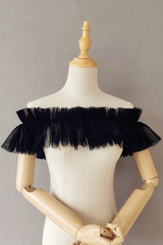 Work JacketsBlack Tulle Wedding Shawl with Pleating CJ0098