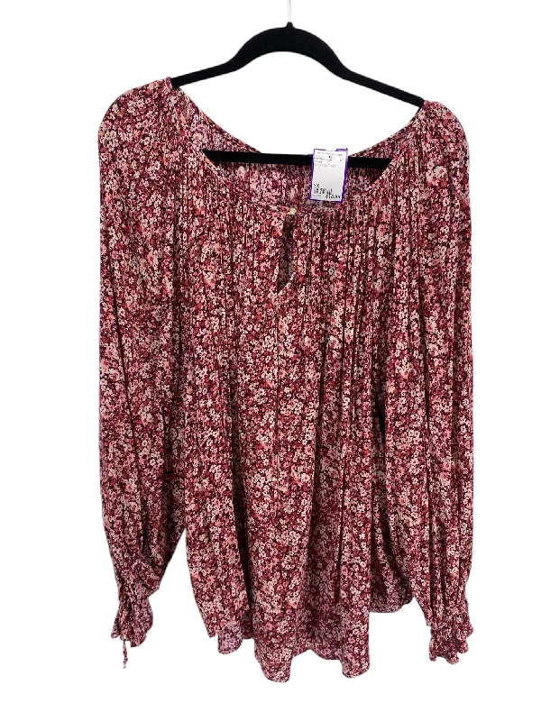 Chaps Women Size 3X Burgundy Floral CD LS BlouseStudded Shirts