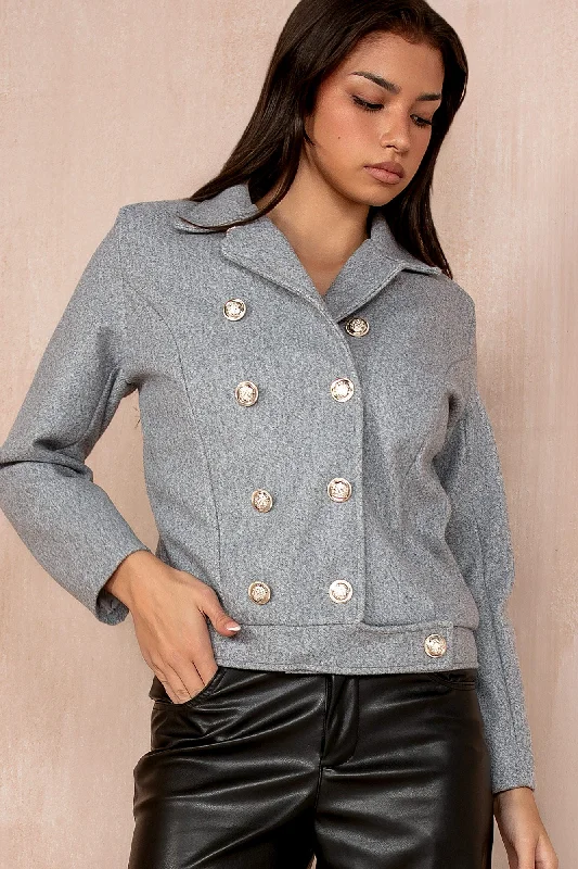 Bomber JacketsFlorinda Grey Double Breasted Jacket