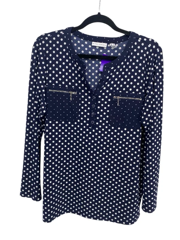 Susan Graver Misses Size Medium Navy LS BlousePolka Dot Shirts