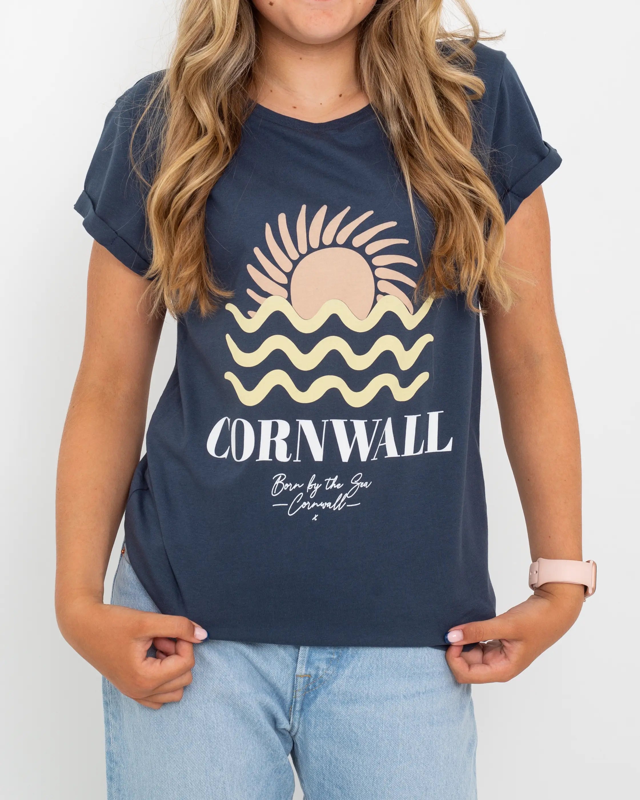 Leather-Paneled T-ShirtsCornwall T-Shirt in Denim Blue