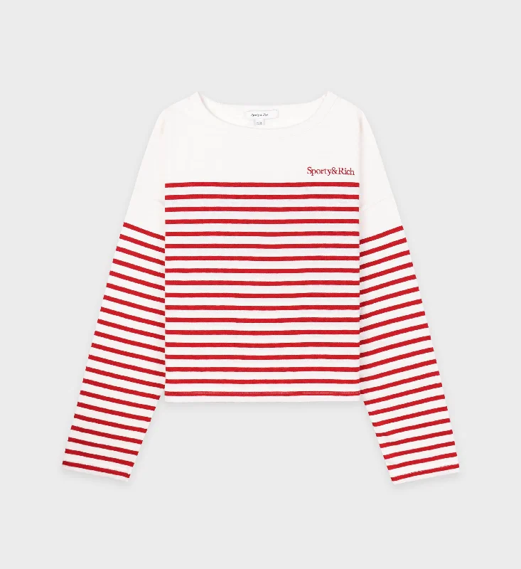 Quick-Dry T-ShirtsSerif Logo Mariniere Sweater - Off White/Red Stripe