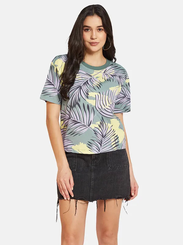 Oversized T-ShirtsMettle Women Floral Printed Tropical Pockets T-Shirt