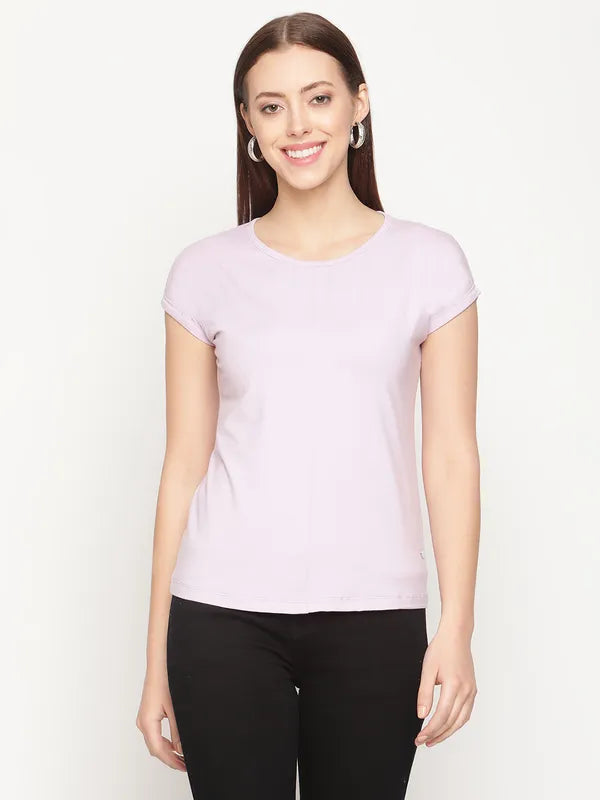 Longline T-ShirtsMettle Women Purple Solid Cotton T-Shirt