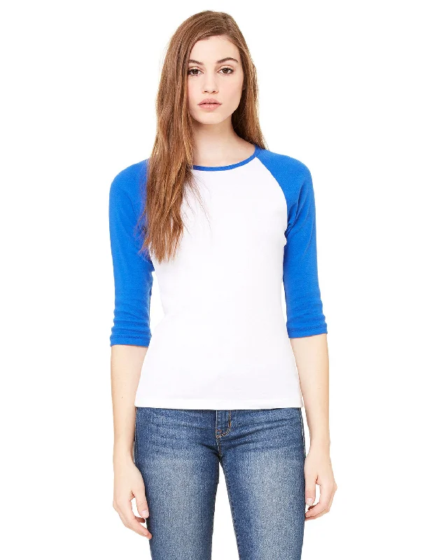 Tasseled T-ShirtsBella + Canvas B2000 Ladies' Baby Rib 3/4-Sleeve Contrast Raglan T-Shirt