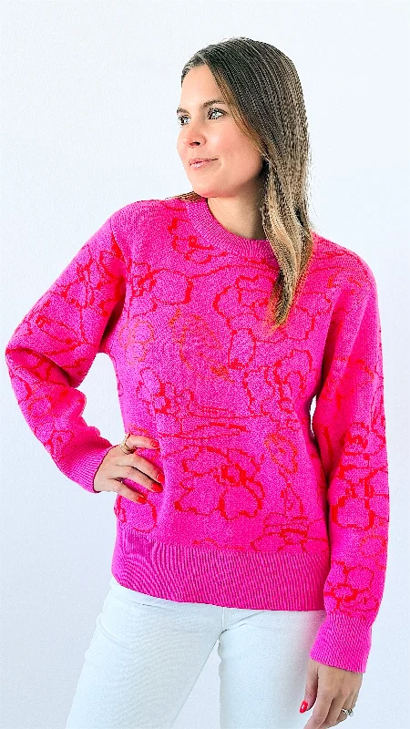 Vibrant Floral Knit SweaterFrench Terry Knit Tops