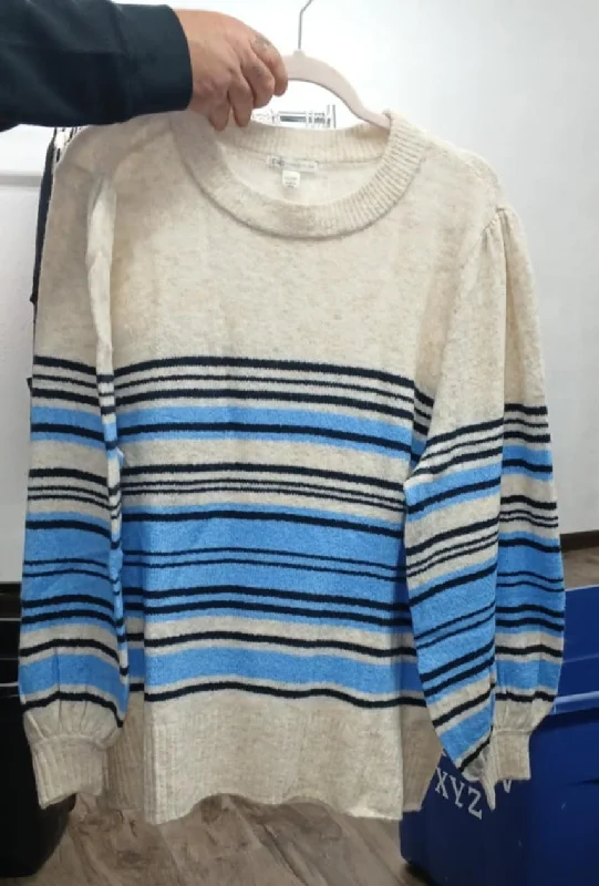 Off White Navy Blue Stripe SweaterUrban Knit Tops