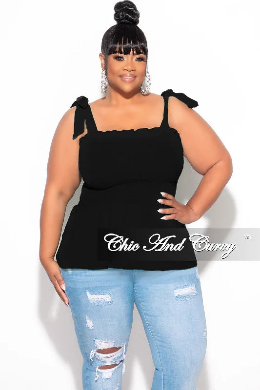 Final Sale Plus Size Smocked Peplum Tank Top in BlackWomen's autumn tops