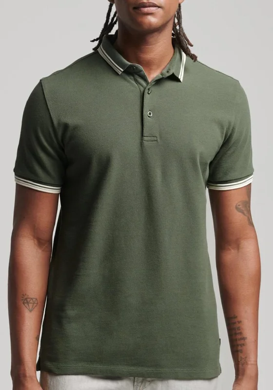 Anti-odor polo shirtSuperdry Studios Tipped Pique Polo Shirt, Thyme