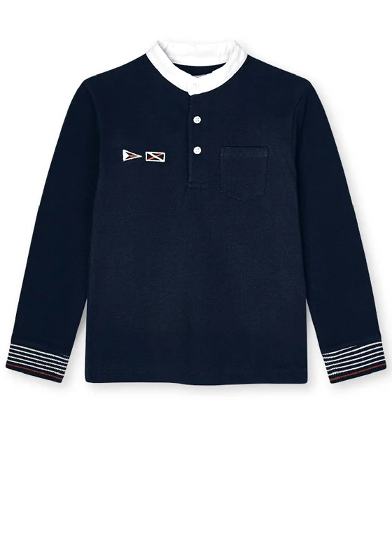 Checkered polo shirtMayoral Boys Rear Print Long Sleeve Polo Shirt, Navy