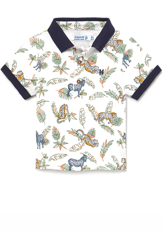 Embroidered polo shirtMayoral Baby Boys Jungle Print Polo Shirt, White Multi