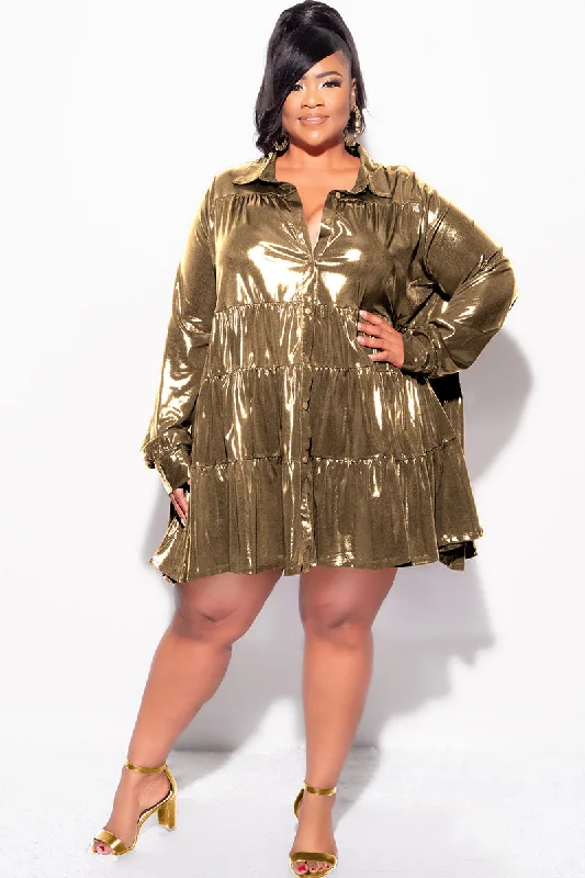 Final Sale Plus Size Skirt Dress in Metallic GoldWomen's outdoor tops