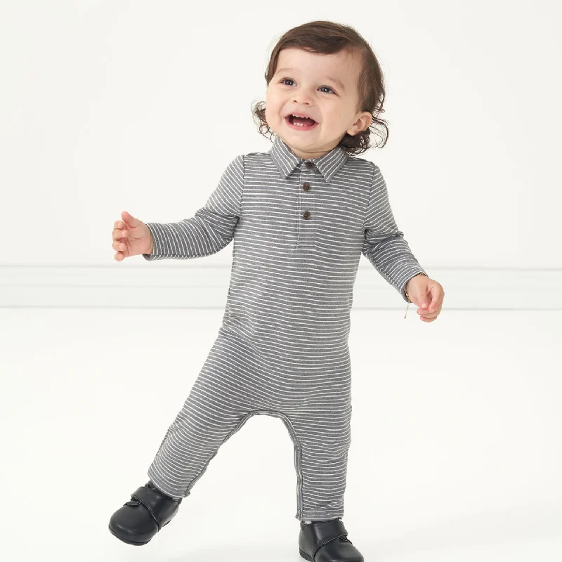 Bright polo shirtCharcoal Heather Stripe Long Sleeve Polo Romper