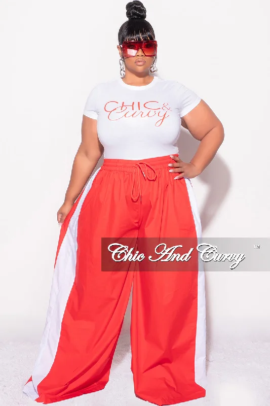 Final Sale Plus Size Oversized Varsity Striped Wide Leg Pants in Red and WhiteWomen's dating tops