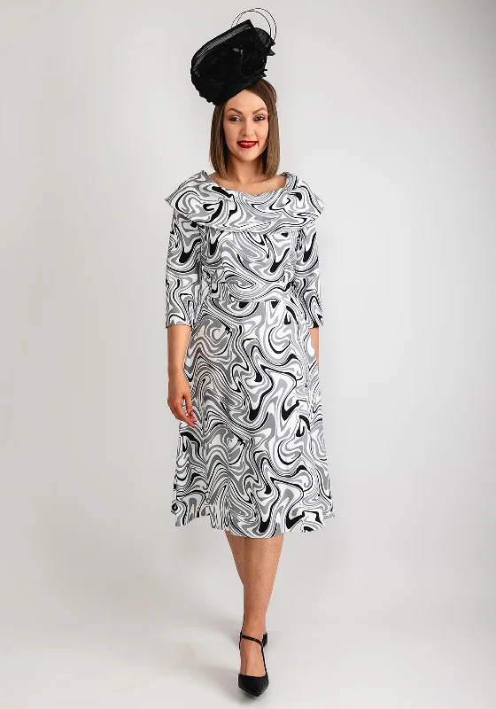 Coco Doll Dolly Swirl Print Midi Dress, Black & White