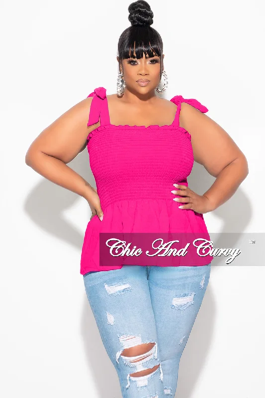 Final Sale Plus Size Smocked Peplum Tank Top in FuchsiaWomen's spring tops