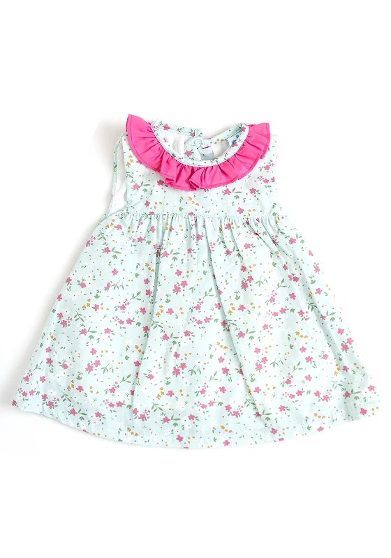 Sardon Baby Girl Floral Sleeveless Dress, Green Multi